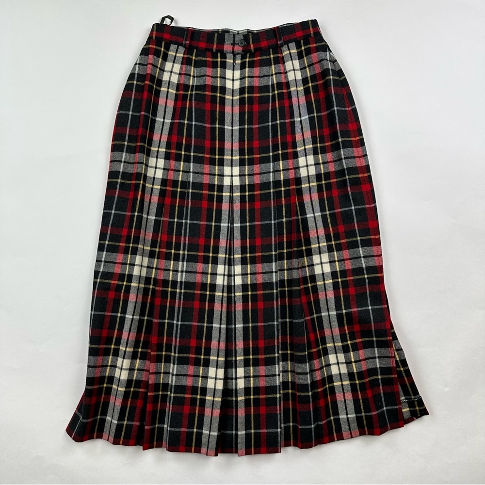 Basler Red Black Plaid Wool Pleated Skirt Side Slits Size 10 - Picture 7 of 13